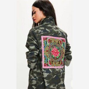 MISSGUIDED Camo Utility Jacket with Embroidered Back – Size 4